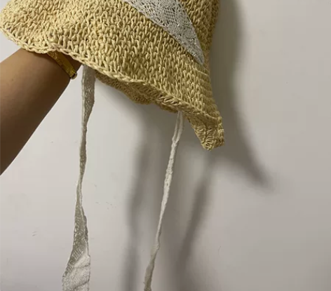 chic风蕾丝绑带草帽女夏 买了没怎么戴，...