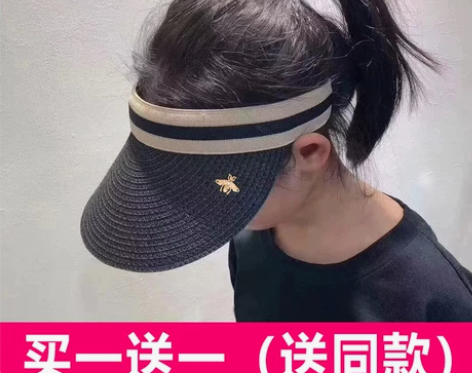 帽子女夏天草帽遮脸韩版潮空顶帽防晒太阳帽百...