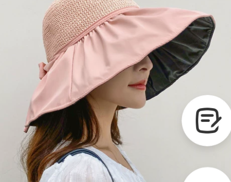 遮阳帽夏季黑胶沙滩帽女镂空草帽紫外线大檐遮...