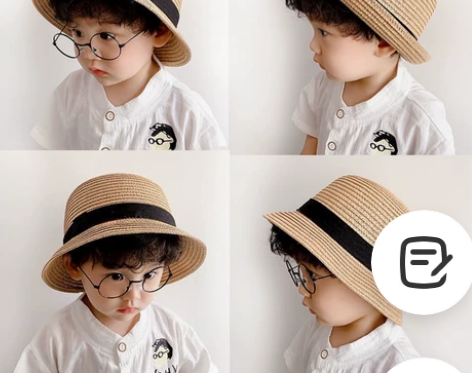 夏季男童草帽宝宝太阳帽遮阳防晒小孩渔夫帽大...