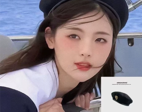 JK杨超越同款女贝雷帽女画家帽水手帽潮徽章...
