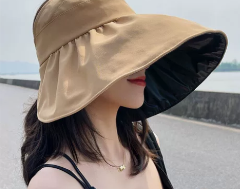 防晒帽子女夏天韩版大沿遮阳帽防紫外线黑胶遮...