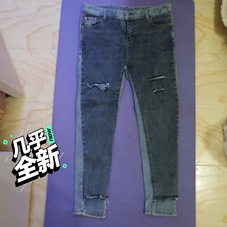 牛仔裤 小脚裤 设计感:双拼色