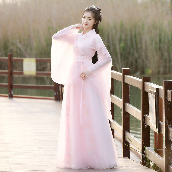 粉色汉服女夏季广袖流仙裙超仙气古风飘逸中国...