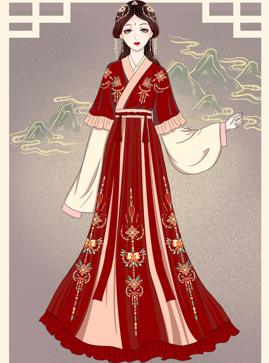 汉衣亭原创 千羽 汉服女春秋晋制交领半袖刺...