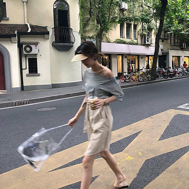 yuqi纯色半身裙女春夏季新品韩版高腰系带...