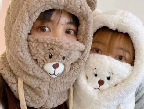 可爱小熊帽子女秋冬韩版骑车防风保暖护耳口罩...