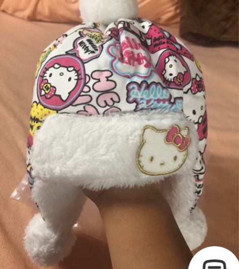 hello kitty女童冬加绒帽子雷锋帽...