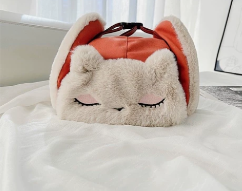 小狸可爱雷锋帽女卡通东北帽护耳骑车帽子 仓...
