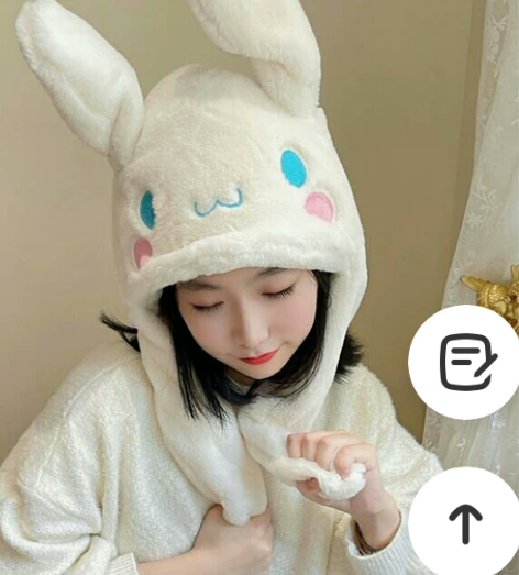 毛绒帽子围巾一体女秋冬季韩版学生时尚休闲护...