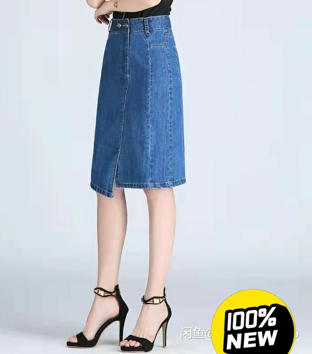 牛仔裙半身裙高腰中长款a字裙女显瘦开叉一步...