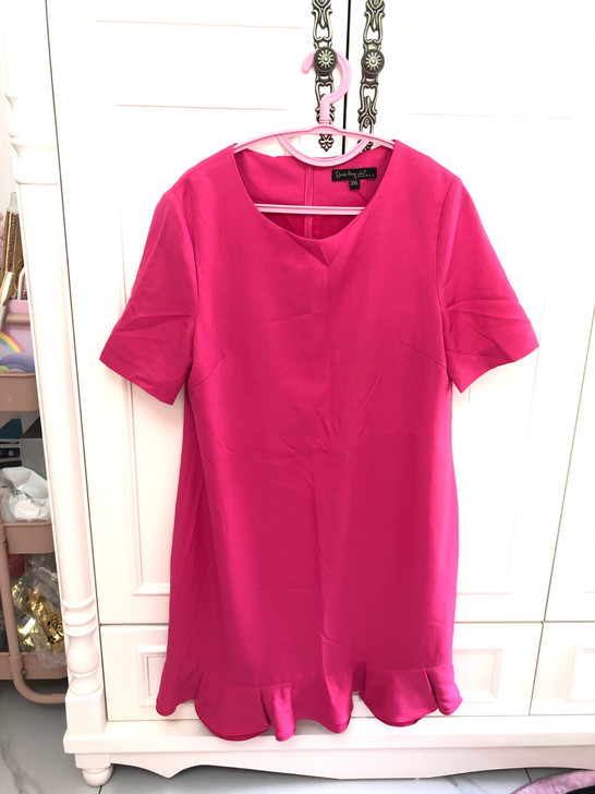 大码玫红色夏季连衣裙女短袖气质荷叶边鱼尾裙...