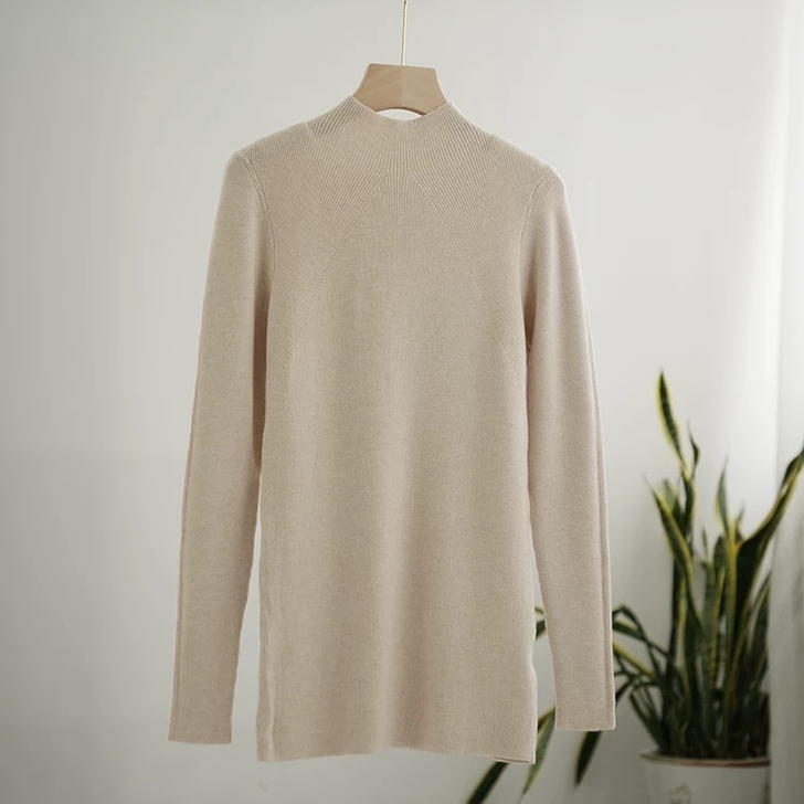 2021春秋女装立领套头长袖打底衫修身针织...