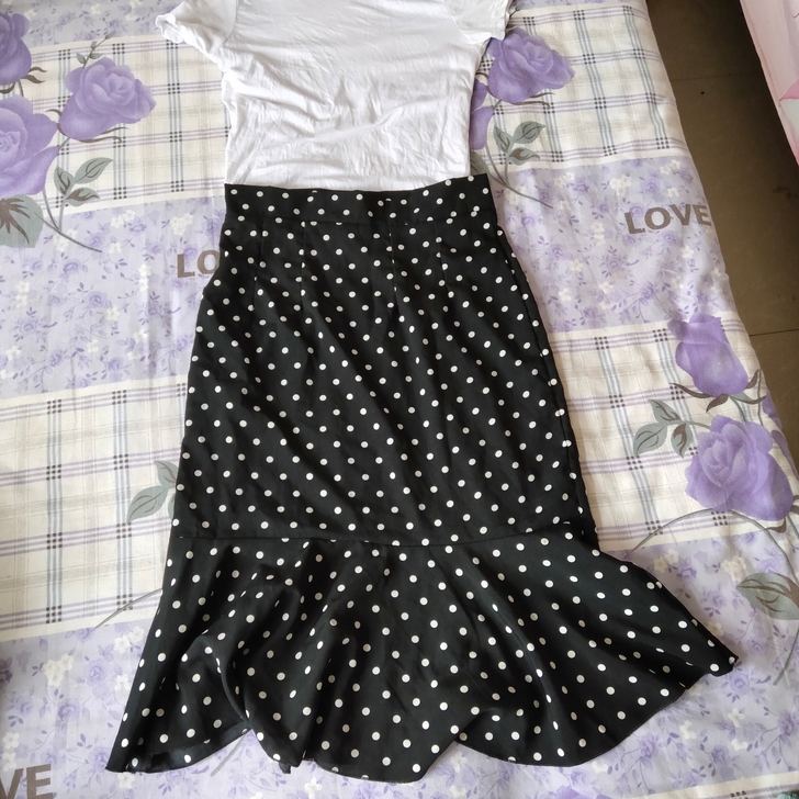 波点半身裙长裙2021新款夏款高腰显瘦包臀...