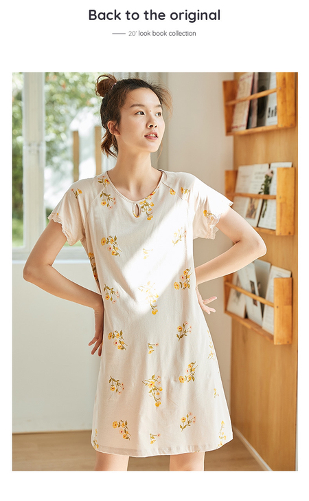 微瑕特卖顶瓜瓜女士短袖蕾丝全棉睡裙