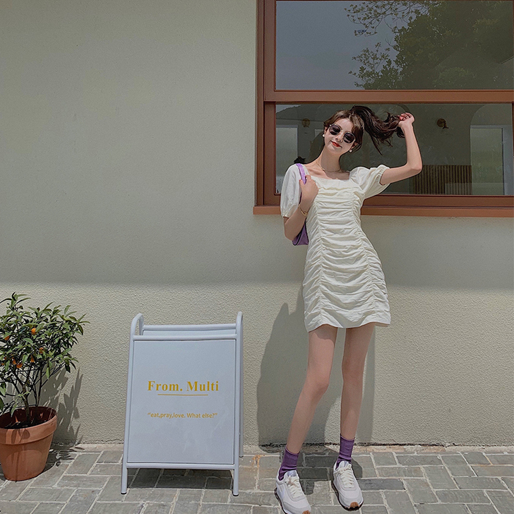 范智乔法式方领小黑裙黑色连衣裙女复古赫本风...