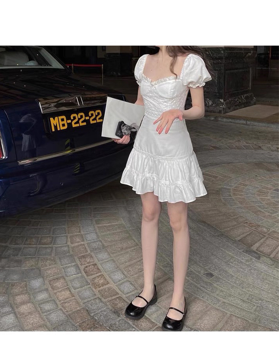 ishui-铃兰-设计感小众泡泡袖白色A字...