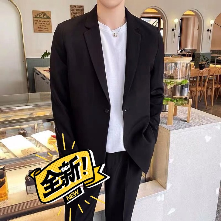 2021小西服男春秋休闲黑色上衣宽松韩版潮...