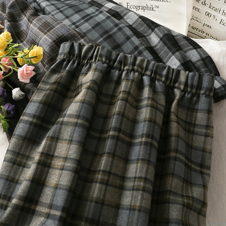 韩版复古格纹开叉中长款一步裙