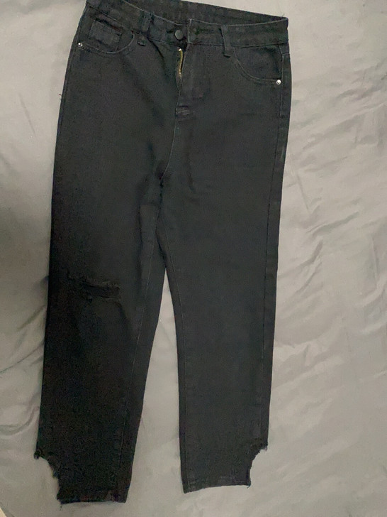 黑色牛仔九分裤