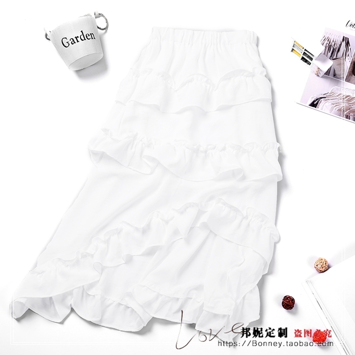 Jennie同款荷叶边不规则蛋糕裙 早秋