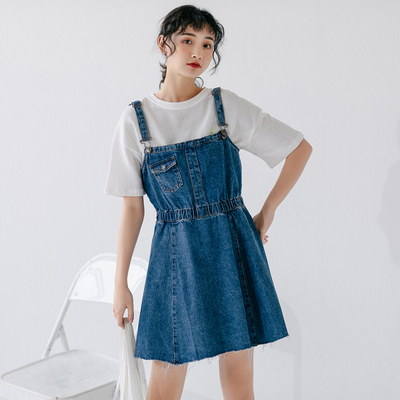 洋气减龄收腰显瘦牛仔背带裙女宽松##amp...