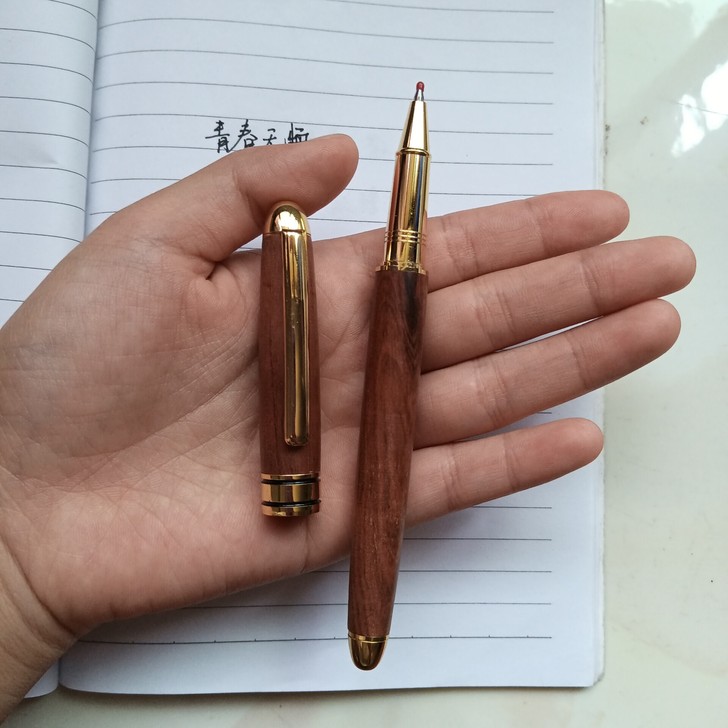 花梨木签字笔 纯木质金属中性笔 带笔夹携带...