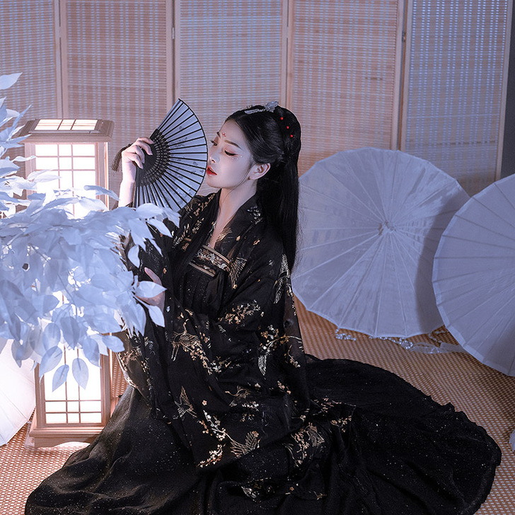 柒邑星鹤汉服女正品原创齐胸襦裙烫金大袖衫中...