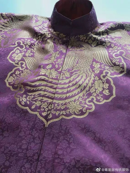 包邮出青崖居特价处理鸾凤和鸣梅子色竖领对襟...