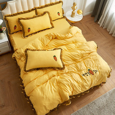 韩版蕾丝被罩床套四件套加带床裙式床罩款纯棉...