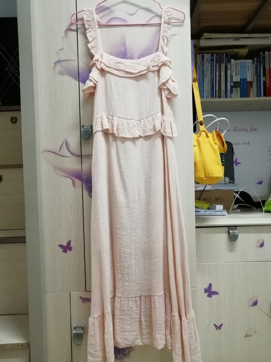 粉白色荷叶边雪纺吊带裙连衣裙仙女裙