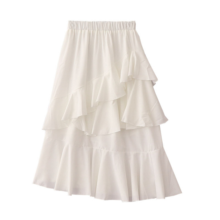 荷叶边不规则半身裙女2021秋季新款高腰中...