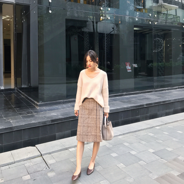 [11.8new]冬季毛呢复古交叉一步裙格...