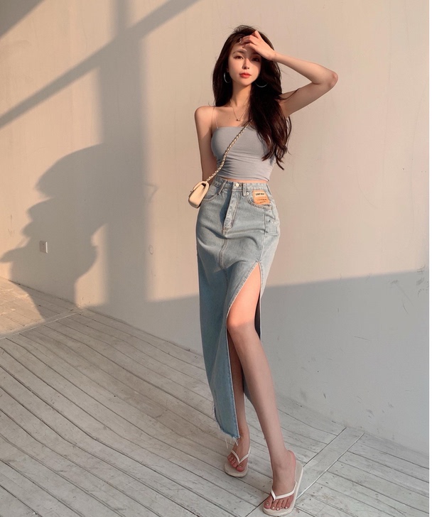 牛仔半身裙女中长款2021新款夏季网红过膝...