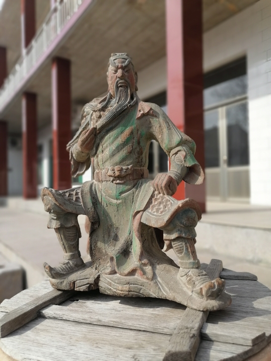 关公像木雕  清代彩绘关公像  武圣人关二...