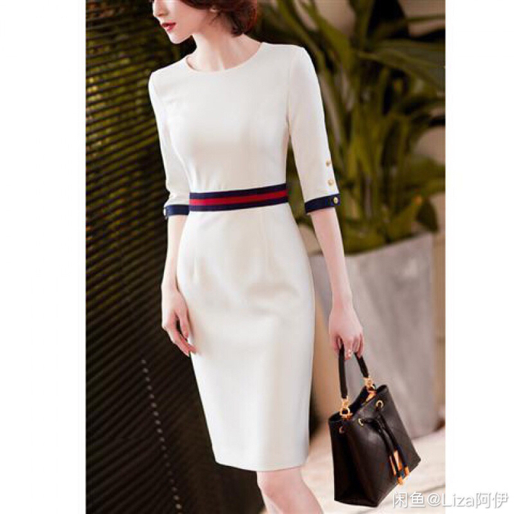 秋款中袖连衣裙 大气贵气极简风 ol 通勤...