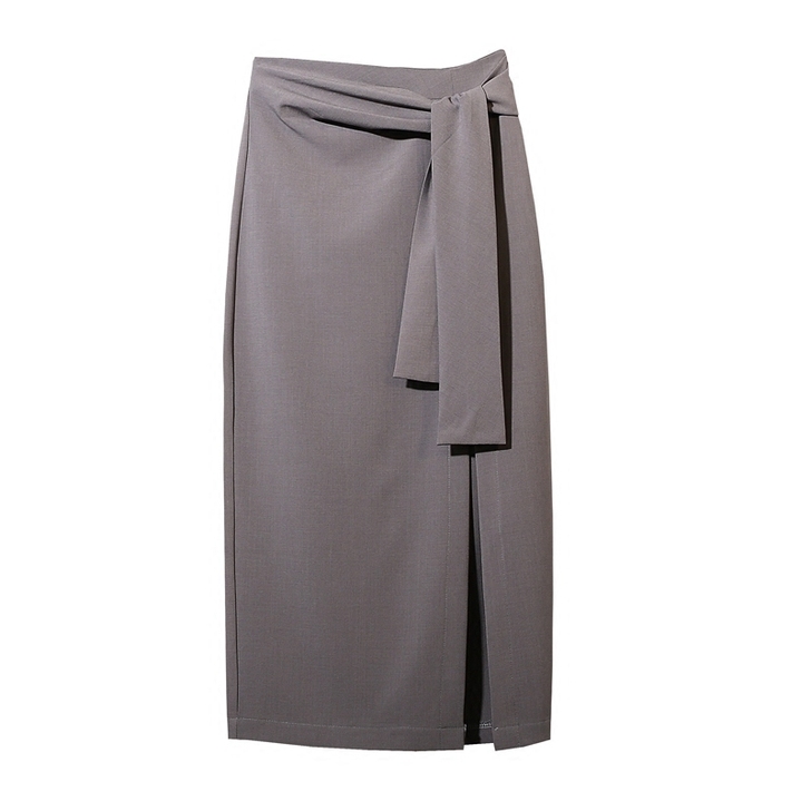 一套开叉绑带半身裙中长款不规则OL包臀裙简...