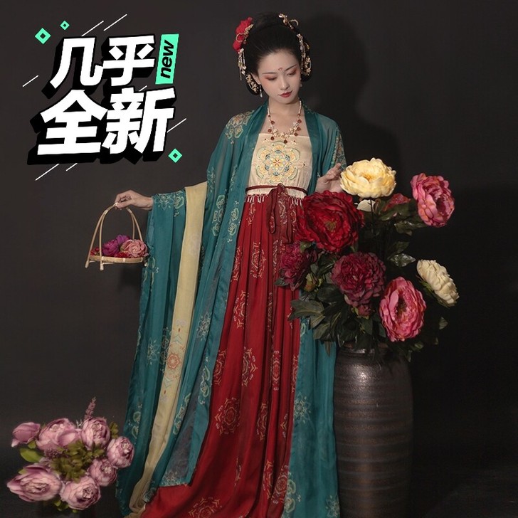 青渊 原创汉服唐制复原款绣花诃子裙大袖衫披...