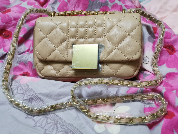 全新单肩真皮女士菱格链条包