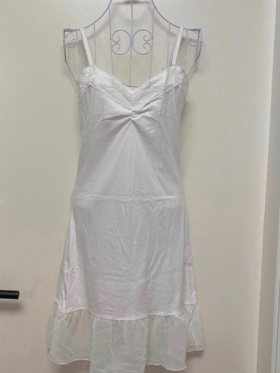 日系夏季纯白蕾丝花边吊带背心裙吊带裙衬裙连...