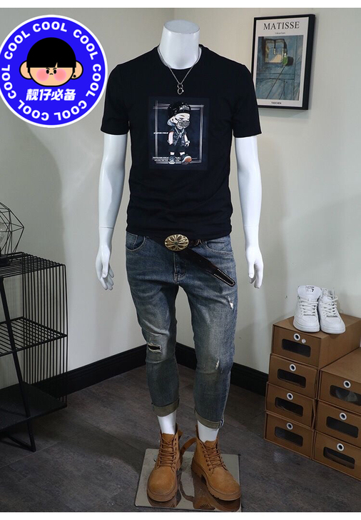 纯棉短袖t恤男2021夏季新款潮流个性人物...