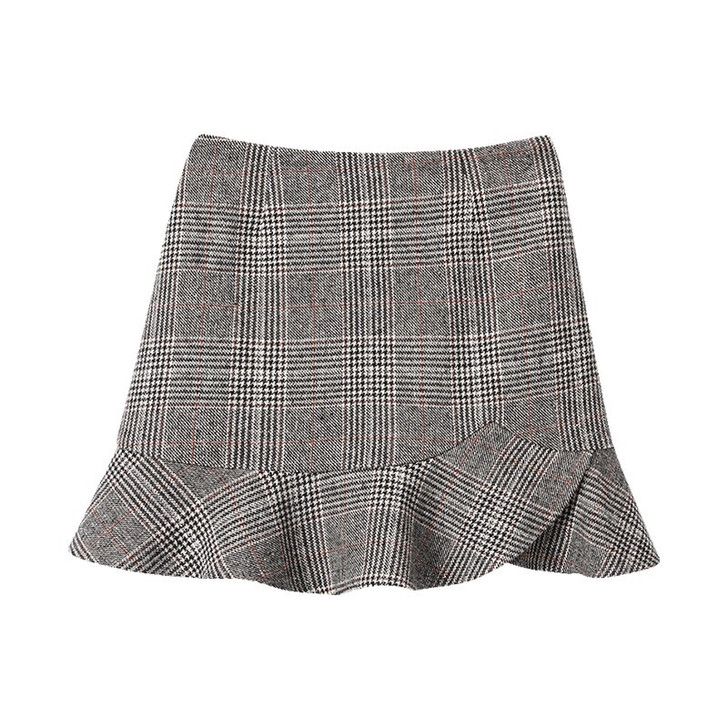 高腰毛呢荷叶边裙 全新