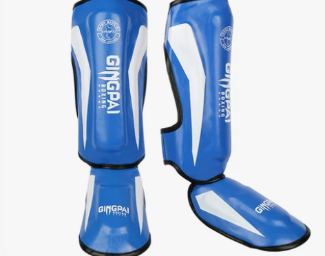 蓝色S码~搏击格斗跆拳道连膝护腿连体护脚背...