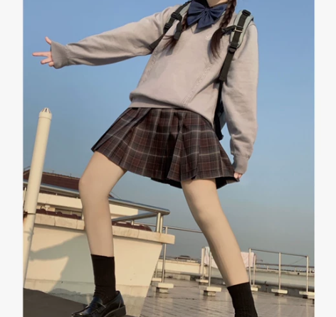 九九家新款原创格群禁欲正统jk百褶裙深格校...