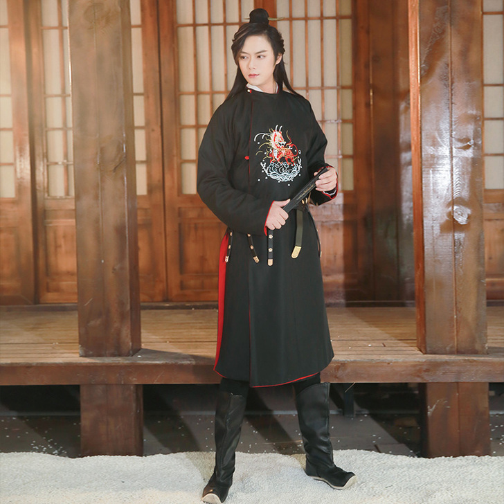 如梦霓裳原创汉服女装双面圆领袍应天长麒麟刺...