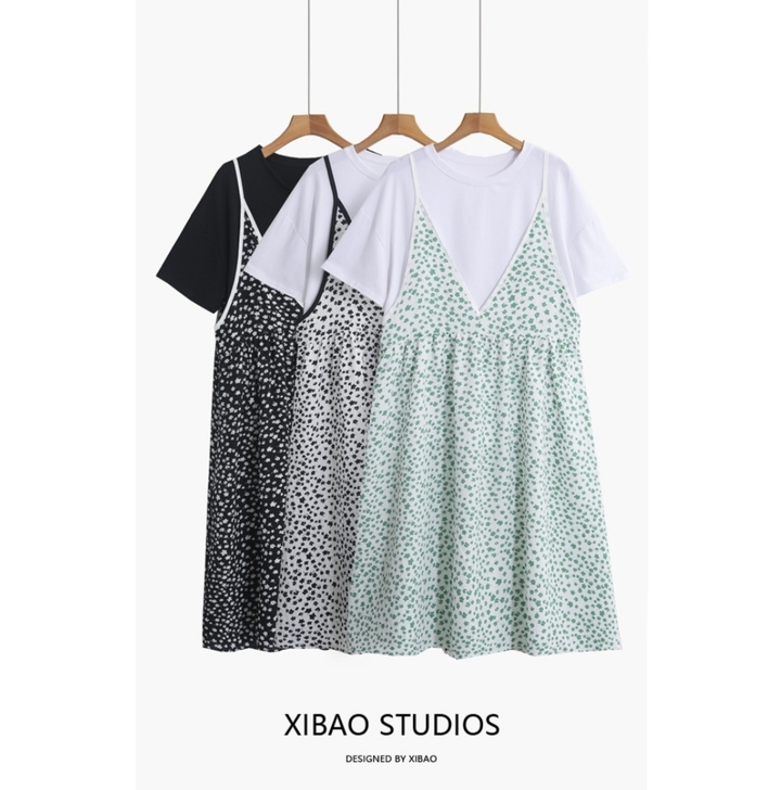 两件套休闲上衣+碎花吊带连衣裙 衣服