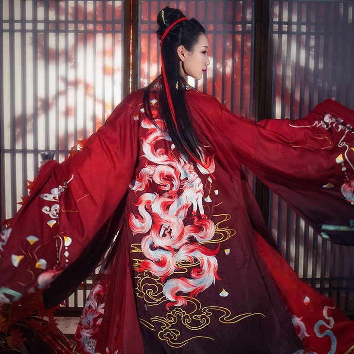 三折大刀出序绘原创汉服清莲重工刺绣九尾狐交...