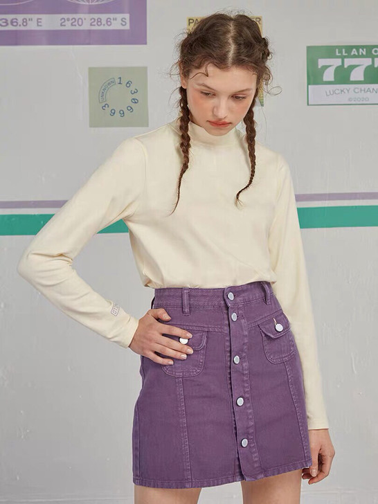 LLANO设计纯棉牛仔裙女半身裙学院风a字...