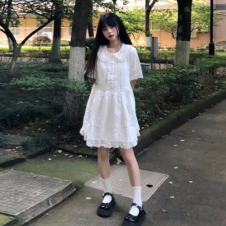 白色连衣裙子ins超仙显瘦学生矮小个裙子夏...