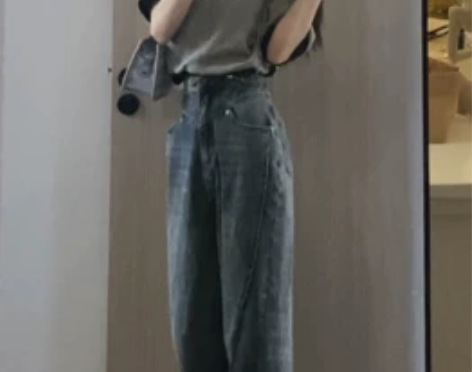 二十一【北极星】牛仔裤女辣妹设计感开叉高腰...